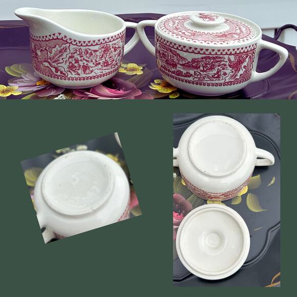 Cream and Sugar Bowl Set Memory Lane Pink/White Wedding Mom Gift Royal China - Picture 2 of 10